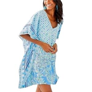 NWT Lilly Pulitzer Linda Marie Silk Caftan in Bondi Blue Scuba Doo Sz S/M